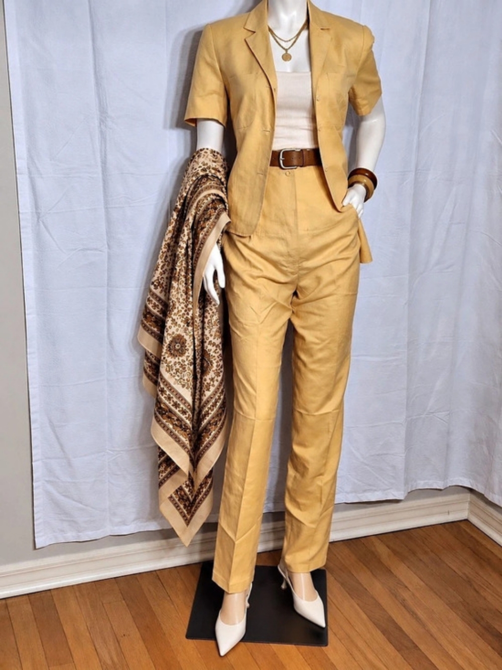 Tribal NWT Gold Yellow Linen Blend 2-Piece Pantsuit – Jacket 4 / Pants 6